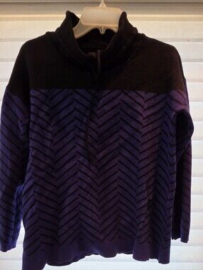 Women's Deep Blue and Black Chevron Pullover Sweater